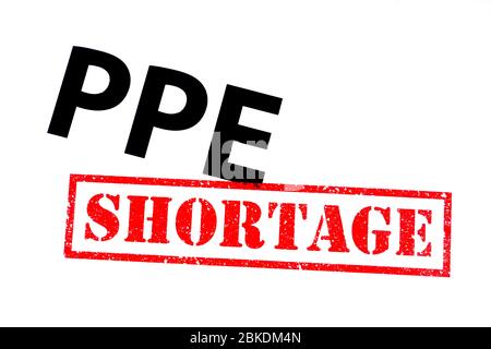 Titolo dei dispositivi di protezione individuale (PPE) con timbro rosso IN gomma A CORTO DI COLORE. Foto Stock