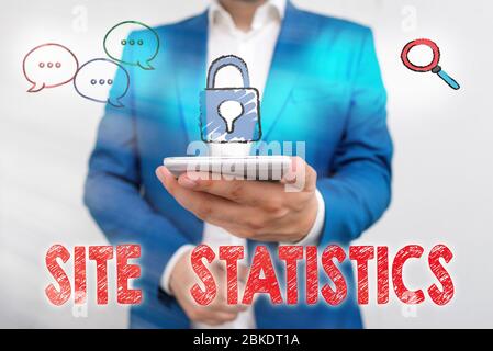 Scrittura a mano testo scrittura Statistiche sito. Misurazione concettuale del comportamento dei visitatori di un determinato sito web Foto Stock