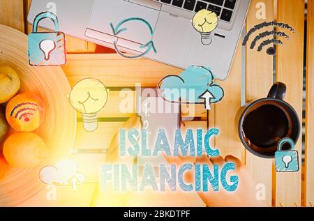 Testo di scrittura finanziamento islamico. Attività di photo banking concettuale e investimento conforme alla sharia Foto Stock