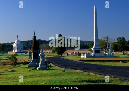 Monumenti vicini a High Water Mark, Gettysburg National Military Park, Pennsylvania Foto Stock