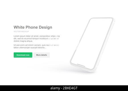 Design di telefoni vettoriali bianchi per APPLICAZIONI di presentazione. Modello realistico. Scherma con schermo vuoto Illustrazione Vettoriale