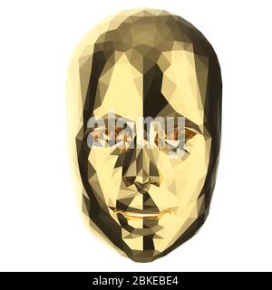 rappresentazione 3d maschera poligonale dorata isolata su bianco Foto Stock