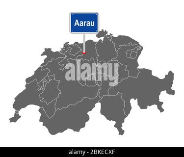 Mappa della Svizzera con cartello stradale di Aarau Foto Stock