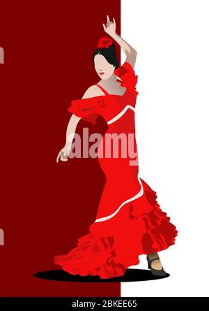 Bella giovane donna che danza flamenco. Illustrazione vettoriale Illustrazione Vettoriale