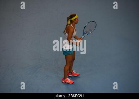 Una fotografia della tennista femminile Yulia Putintseva, Kazakhstan, Fed Cup 2019 contro Gran Bretagna, Team GB alla Copper Box Arena di Londra Foto Stock
