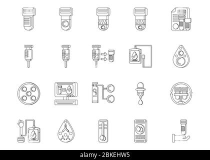 20 icona di contorno disegno di ematologia medica e scienza della salute su sfondo bianco. Illustrazione Vettoriale