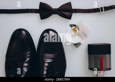 scarpe cinturino groom orologi matrimonio decorazione groom accessori Foto Stock