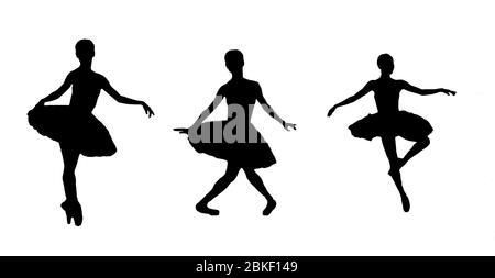 una silouette di ballerina nera nelle scarpe da tutù e da balletto Foto Stock