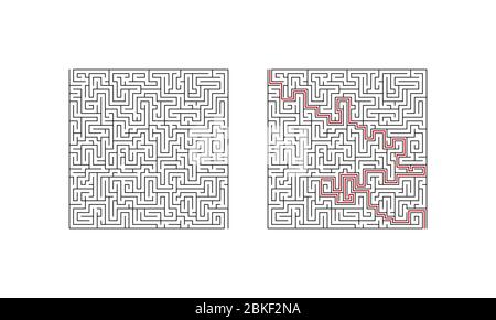 Labirinto labirinto gioco. Puzzle con soluzione. Illustrazione vettoriale. Illustrazione Vettoriale