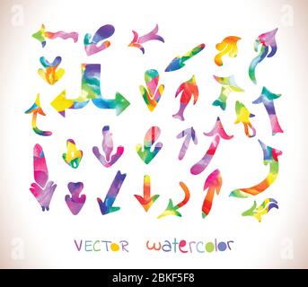 Set di frecce colorate di colore acqua isolate su sfondo bianco. Illustrazione Vettoriale