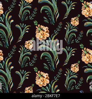 Motivo floreale senza cuciture. Fiori su sfondo nero Illustrazione Vettoriale