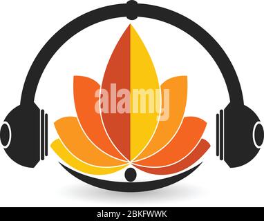 Illustrazione di un logo con auricolari in fiore con sfondo Illustrazione Vettoriale