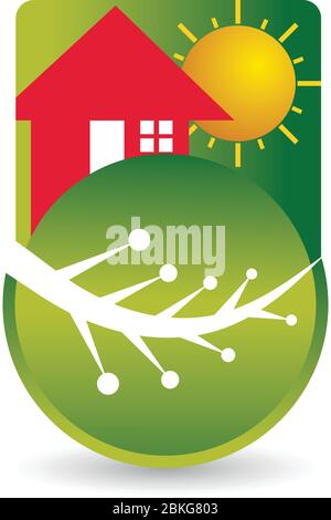 Illustrazione di una foglia di casa ecologica con sfondo isolato Illustrazione Vettoriale