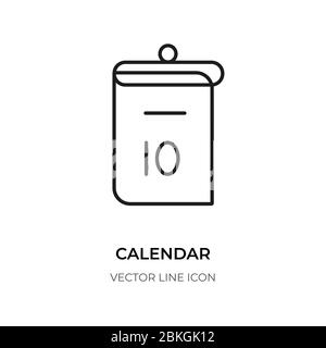 Icona calendario a linea nera. Simbolo del logo lineare per ricordare data e mese. Design con pittogramma in stile moderno per pianificatore di eventi. Numero di modello di contorno primo piano isolato sull'illustrazione del vettore bianco Illustrazione Vettoriale