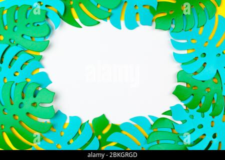 Estate foglie tropicali, cornice piante. Stile di taglio della carta. Foto Stock