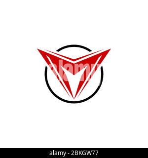 Modello iniziale del logo grafico lettera M, concetto di design ala, isolato su sfondo bianco. Illustrazione Vettoriale
