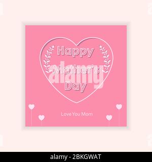 Happy mamme giorno colore rosa banner social media con cuore e 3d effetto testo template Illustrazione Vettoriale