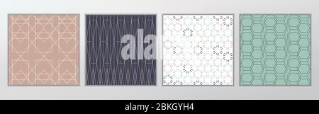 Vector Luxury Line Art Pattern Set, Verde, Blu Bianco e Rosa Illustrazione Vettoriale