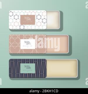 Confezione Mini Tin Box per profumi solidi vettoriali alla moda con stampa a motivo geometrico Illustrazione Vettoriale