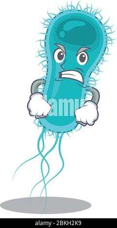 Mascot design concetto di batteri escherichia coli con faccia arrabbiata Illustrazione Vettoriale