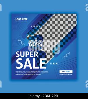 Modello di banner di social media Super sale, modello di vettore di offerta di vendita di moda per i social media Illustrazione Vettoriale