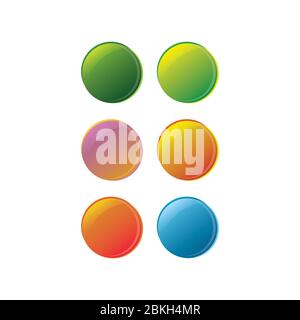Etichette o etichette colorate lucide, adesivi circolari, colori sfumati moderni, set di design, icone rotonde Illustrazione Vettoriale
