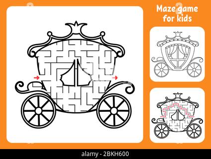 Labirinto astratto. Carrozza magica. Gioco per bambini. Puzzle per bambini. Enigma a labirinto. Trovare il percorso giusto. Foglio di lavoro Education. Con risposta. Illustrazione Vettoriale