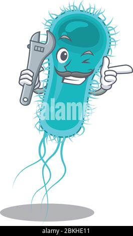 Un'immagine del concetto di mascotte meccanicica batterica di escherichia coli Illustrazione Vettoriale
