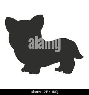 Silhouette nera. Adorabile Corgi. Illustrazione vettoriale isolata su sfondo bianco. Elemento di progettazione. Modello per il tuo design, libri, adesivi, poster Illustrazione Vettoriale