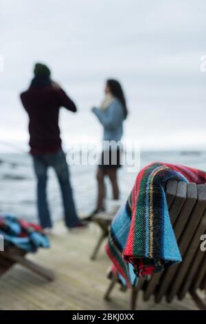 Francia, Finistere, Brignogan-Plage, atmosfera invernale di fronte al Hôtel de la Mer Foto Stock