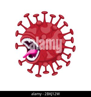 Virus dei cartoni animati con bocca aperta e denti su sfondo bianco isolato. Immagine vettoriale Illustrazione Vettoriale