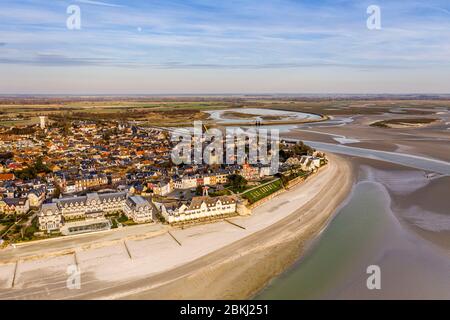 Francia, Somme (80), Baie de Somme, le Crotoy, (vista aerea) Foto Stock