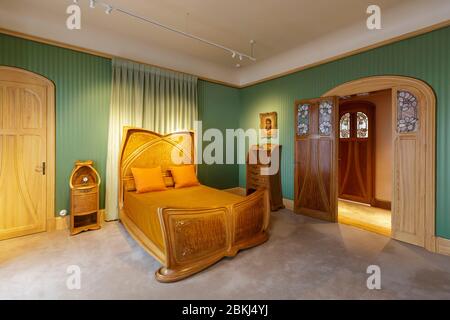 Francia, Meurthe et Moselle, Nancy, Villa Majorelle anche chiamato Villa Jika dall'architetto Henri Sauvage in stile Art Nouveau Ecole de Nancy (scuola di Nancy), la camera da letto Foto Stock