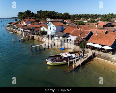 Francia, Gironde, Bassin d'Arcachon, Cap-Ferret, il porto di Piraillan (vista aerea) Foto Stock