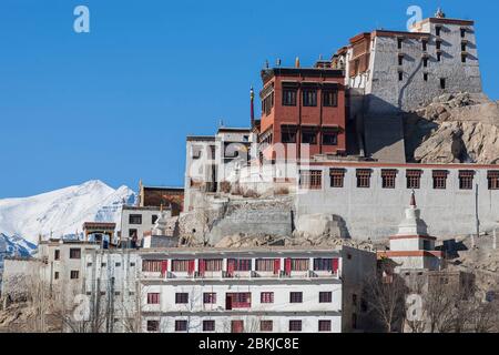 India, Jammu e Kashmir, Ladakh, Indus Valley, Thiksey Gompa, monastero e case monaci, altitudine 3600 metri Foto Stock