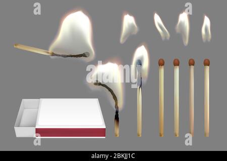 Corrispondenza di sicurezza realistica. Set di fiammiferi in legno. Illustrazione vettoriale Illustrazione Vettoriale