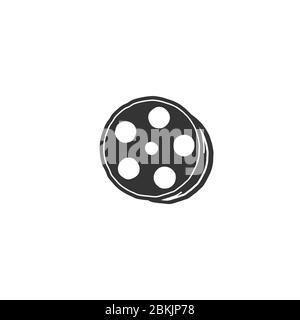 nastri in bobina in film negativo Silhouette vintage disegnati a mano per il logo video cinematografico Illustrazione Vettoriale