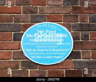 Blue Plaque commentando Paul McCartney Foto Stock