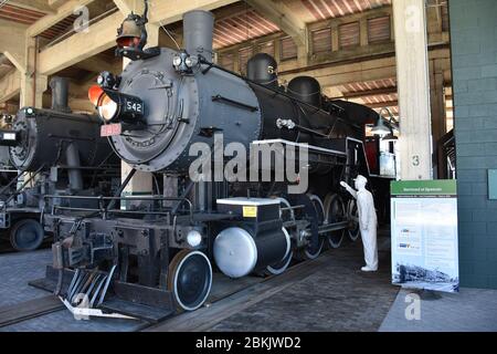 Una locomotiva a vapore in mostra al North Carolina Transportation Museum. Foto Stock