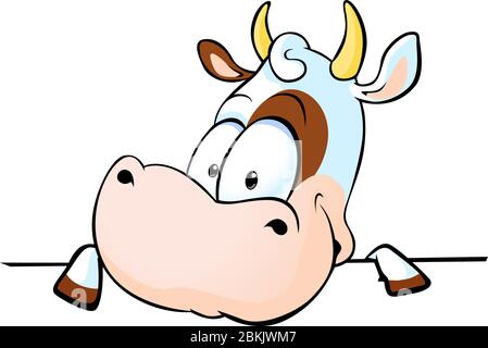 la mucca si sbucca da dietro una superficie bianca - illustrazione vettoriale Illustrazione Vettoriale