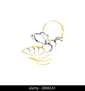 Abstract bee crayon stile icona disegno vettoriale immagine Illustrazione Vettoriale