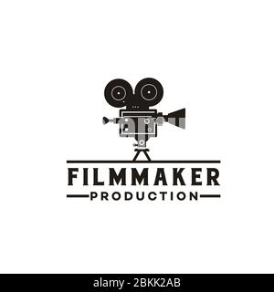 Logo di videocamere d'epoca per la produzione cinematografica o cinematografica Illustrazione Vettoriale