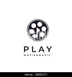 Nastri in pellicola negativi con logo dell'icona del pulsante dell'applicazione Play Music Video e Media Player Illustrazione Vettoriale