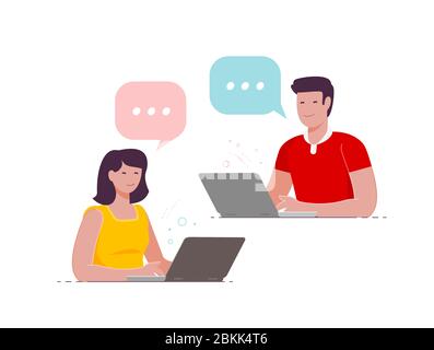 Le persone comunicano via Internet utilizzando il computer. Illustrazione vettoriale Illustrazione Vettoriale