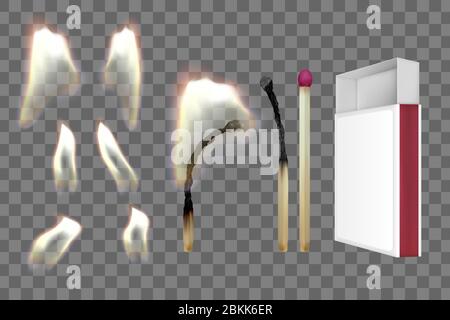 Corrispondenza di sicurezza realistica. Set di fiammiferi in legno. Illustrazione vettoriale Illustrazione Vettoriale