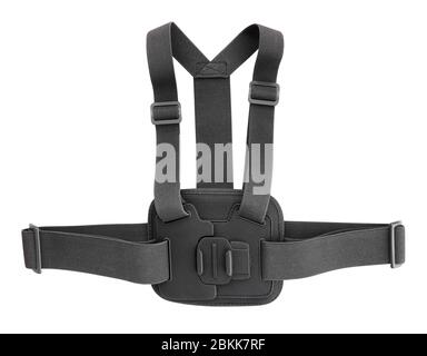 percorso di montaggio sul petto della telecamera di azione isolato su bianco Foto Stock