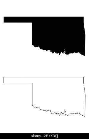 Oklahoma OK state Maps. Silhouette e profilo neri isolati su sfondo bianco. Vettore EPS Illustrazione Vettoriale