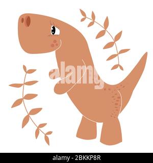 Cartoon vettoriale illustrazione di un dinosauro e ramoscelli su sfondo bianco Illustrazione Vettoriale