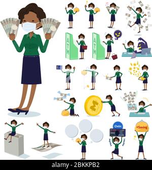 Un insieme delle donne che indossano la maschera con riguardo ai soldi ed economy.There sono inoltre azioni sul successo e sul failure.IT's arte vettoriale in modo da è facile da editare. Illustrazione Vettoriale