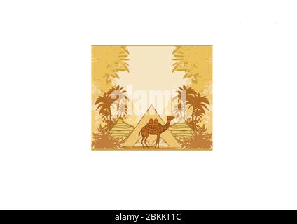 Cammello nel deserto egiziano - carta d'epoca decorativa Illustrazione Vettoriale
